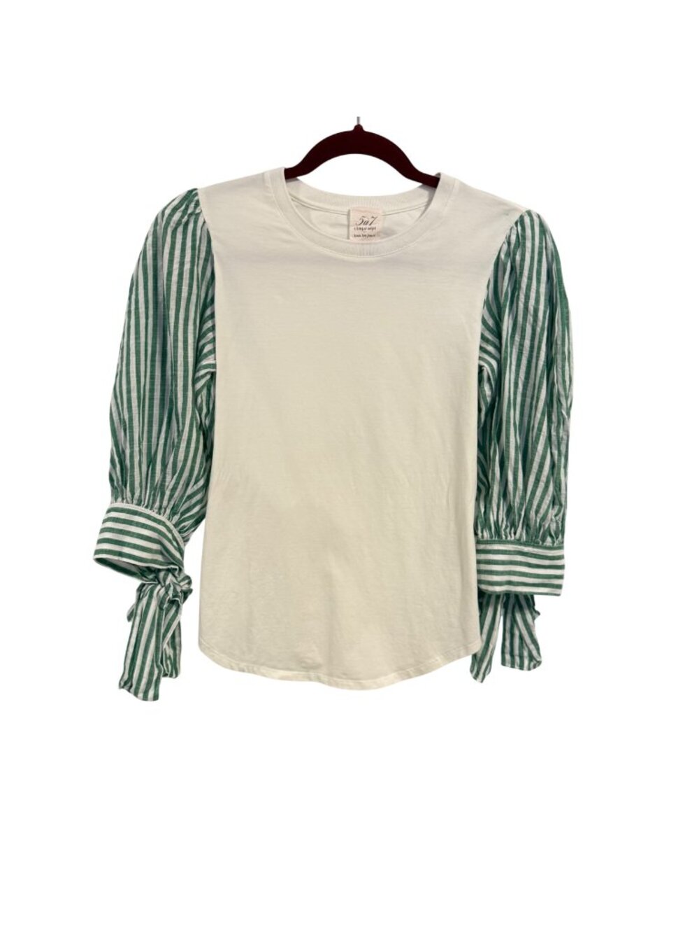 Cinq a Sept Carlie Tie Sleeve Blouse Green and White Size XS
